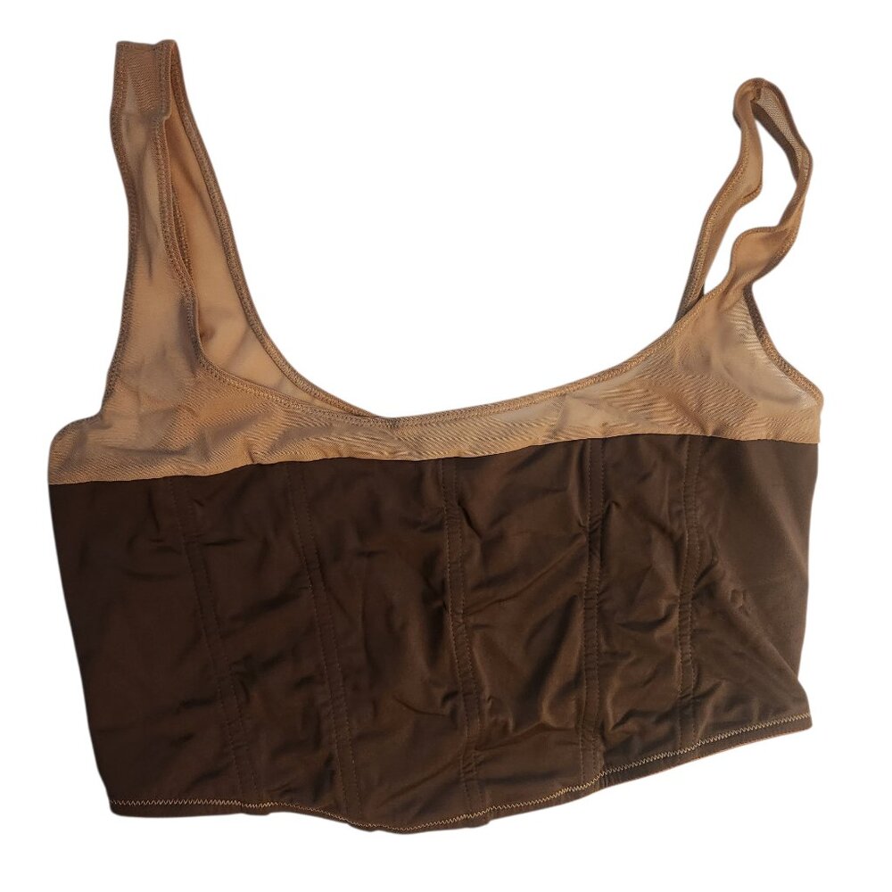 NWT Forever 21 Crop Top Brown Beige Lingerie Mesh Size XL